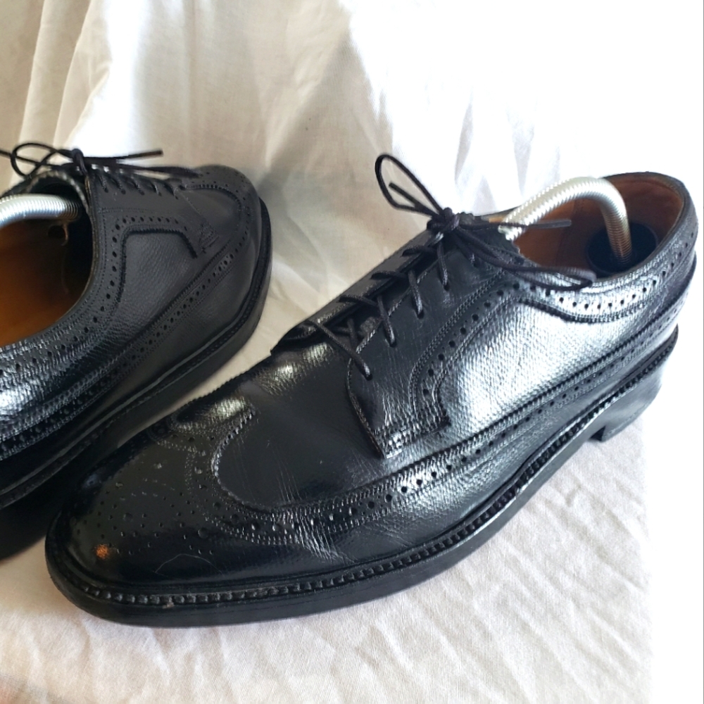 Florsheim Imperial 92604 Long Wingtip V Cleat Pebble Grain Shoes USA 10.5 B